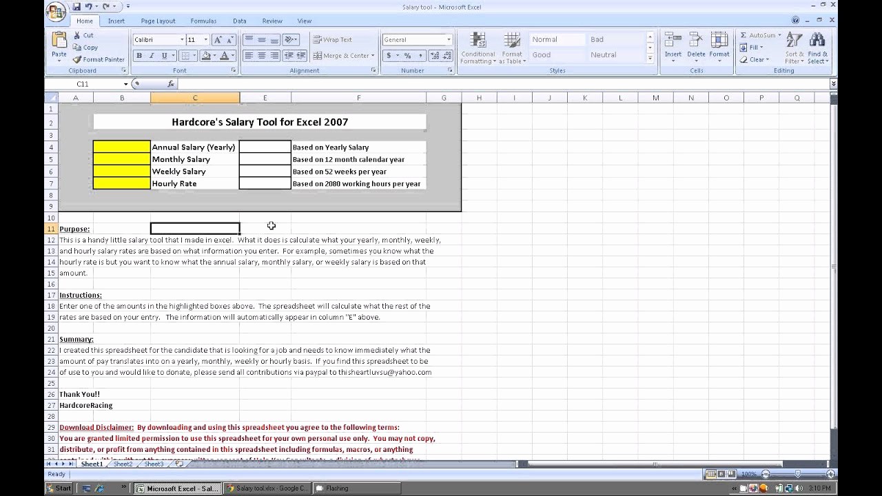 Salary formula In Excel Sheet Fresh Excel 2007 Salary tool Spreadsheet Free to