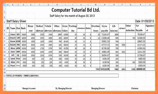 Salary formula In Excel Sheet Inspirational 7 Salary Sheet Excel format