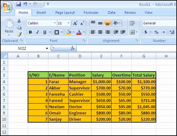 Salary formula In Excel Sheet Unique Ms Excel 2007 Salary Sheet formulas How to Create Salary