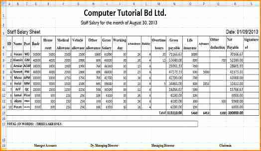 Salary Payroll Xls Excel Sheet Unique 9 Sample Of Salary Sheet In Excel