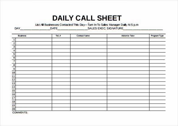 Sales Call Sheet Template Free Fresh Call Sheet Template 23 Free Word Pdf Documents