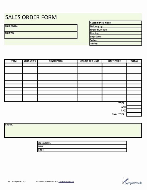Sales order form Template Free Fresh Printable order form