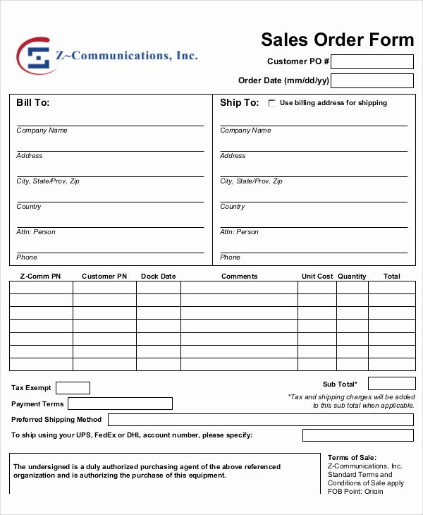 Sales order form Template Free Lovely 9 Simple order forms