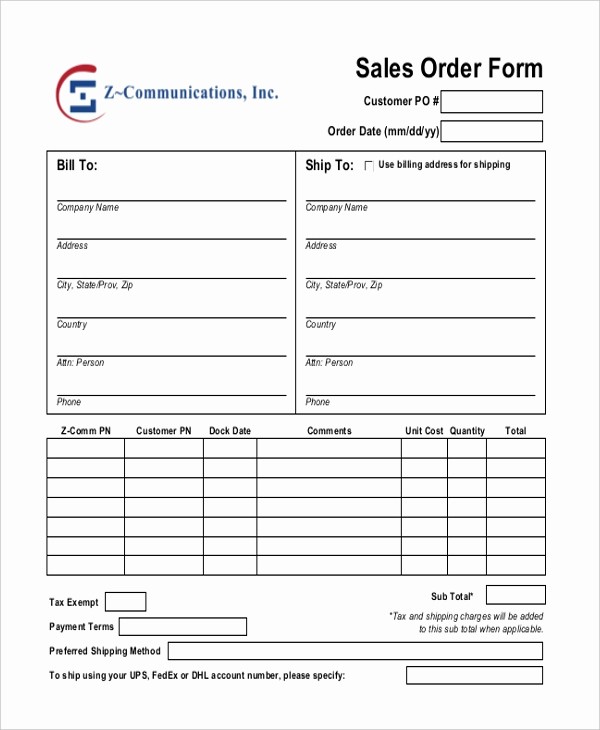 Sales order form Template Free Lovely Sales order Templates 6 Free Samples Examples format
