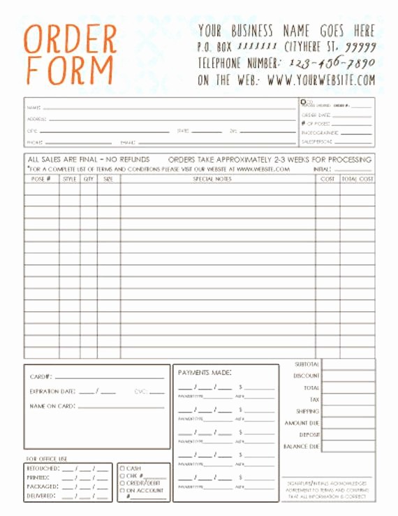 Sales order form Template Free Luxury General Graphy order form Template by Infinitydesigns2007