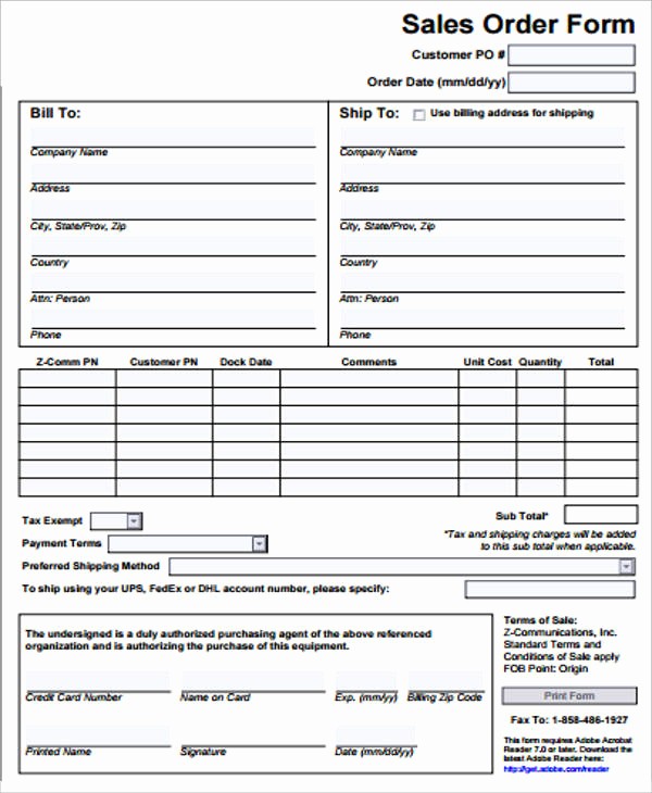 Sales order form Template Free New 11 Sample Sales order forms
