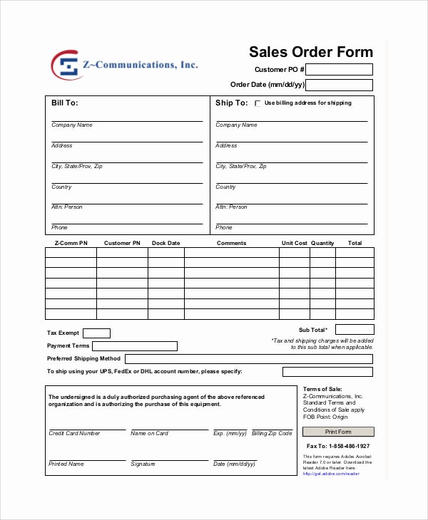 Sales order forms Templates Free Fresh 8 Free Printable order form Samples