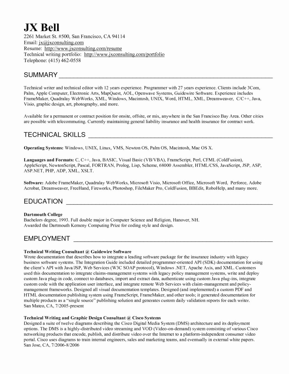 Sales Resume Template Microsoft Word Unique 28 Technical Writing Resume Examples Simple