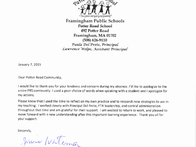 Sample Absence Letter to Teacher Fresh Potter Road Teacher issues Apology for Her Poor Choice Of