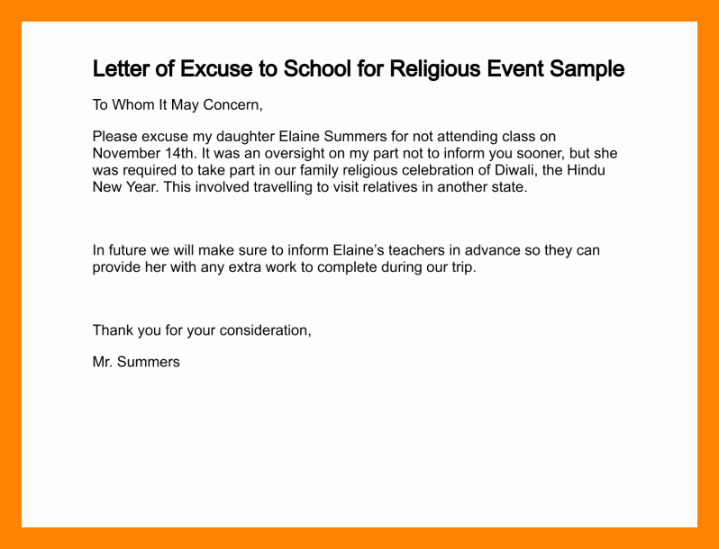 Sample Absent Letter to Teacher Lovely 6 Excuse Letter for Being Absent