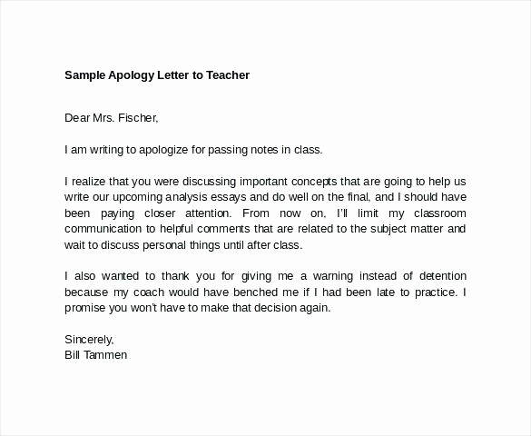 Sample Absent Letter to Teacher New Apology Letter to Teacher for Absence Absent In School