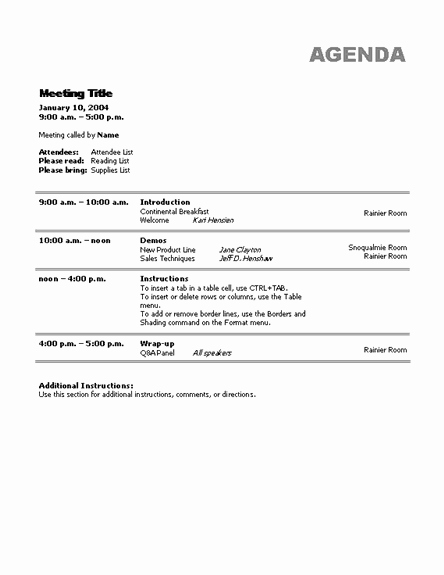 Sample Agenda Template for Meetings Awesome Meeting Agenda Template – Microsoft Word Templates