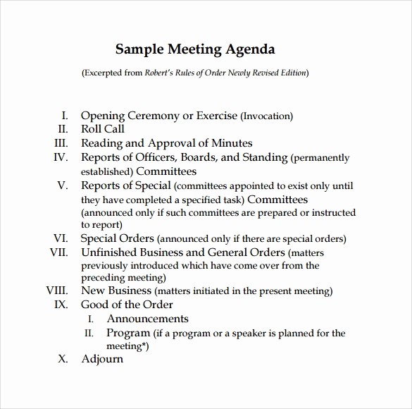 Sample Agenda Template for Meetings Beautiful 12 Sample Board Meeting Agenda Templates