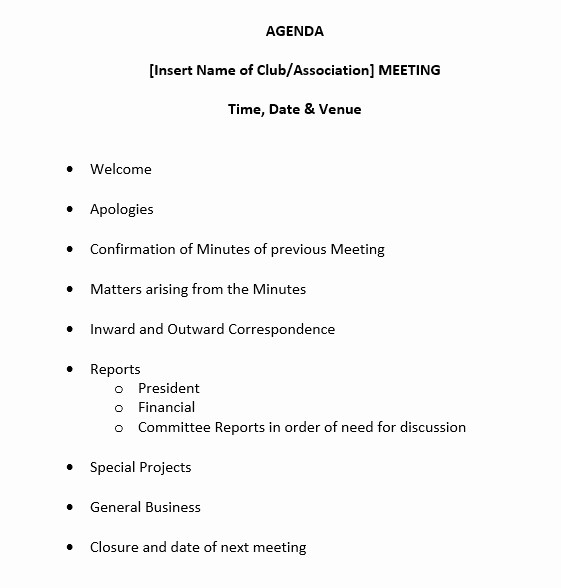 Sample Agenda Template for Meetings Fresh 9 Free Sample Basic Meeting Agenda Templates Printable