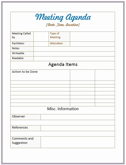 Sample Agenda Template for Meetings Lovely 10 Free Sample Informal Agenda Templates for Your Casual