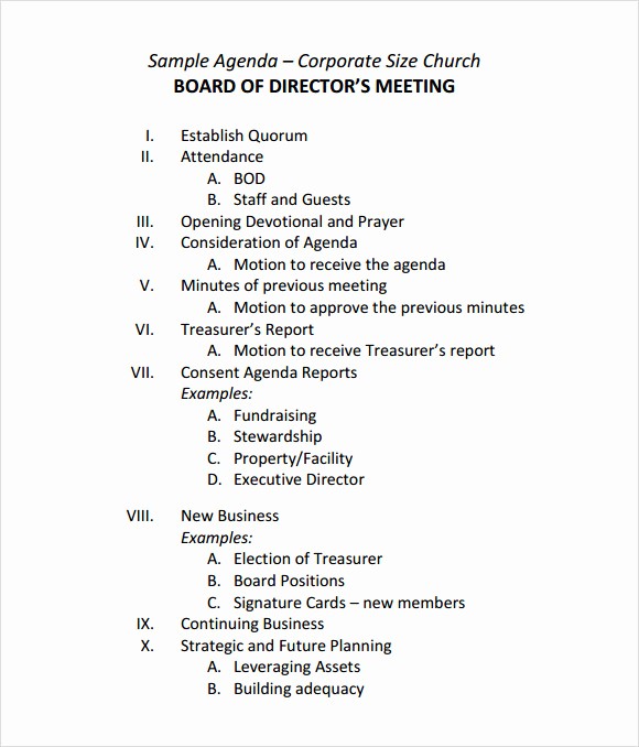 Sample Agenda Template for Meetings New 12 Sample Board Meeting Agenda Templates