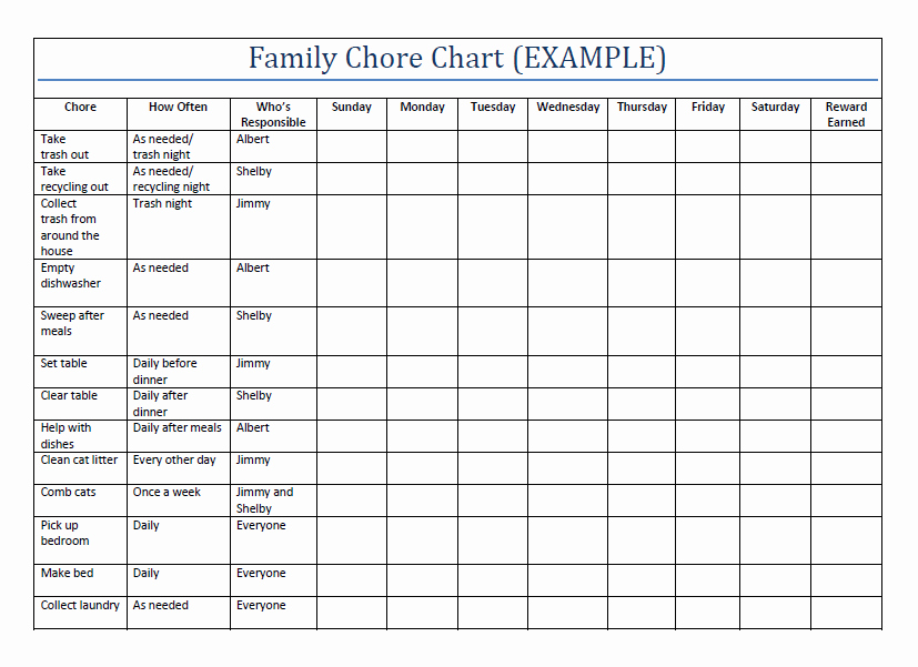 Sample Chore Charts for Families Elegant Household Chore