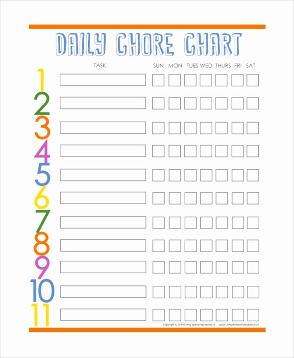 Sample Chore Charts for Families New 9 Sample Chore Charts
