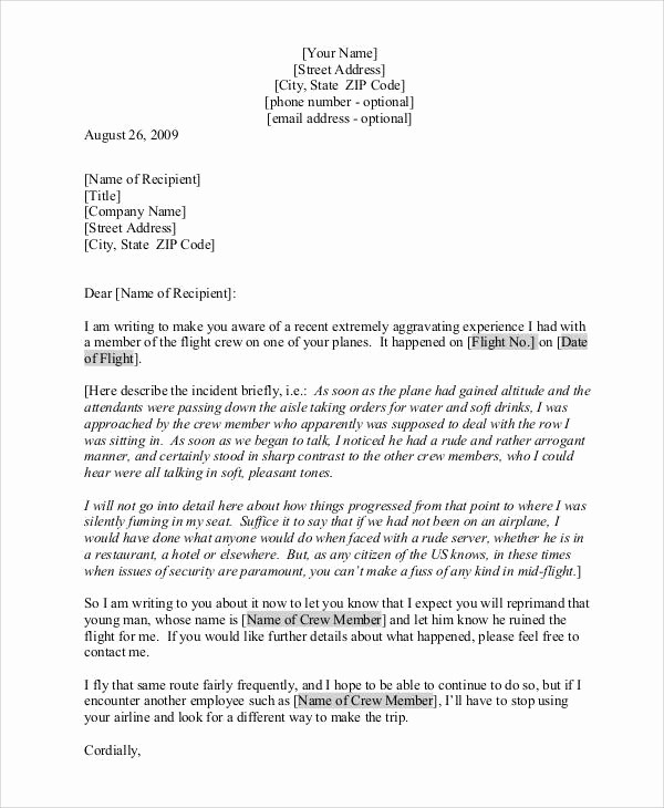 Sample Complaint Letters to Airlines Lovely 37 Plaint Letter Samples