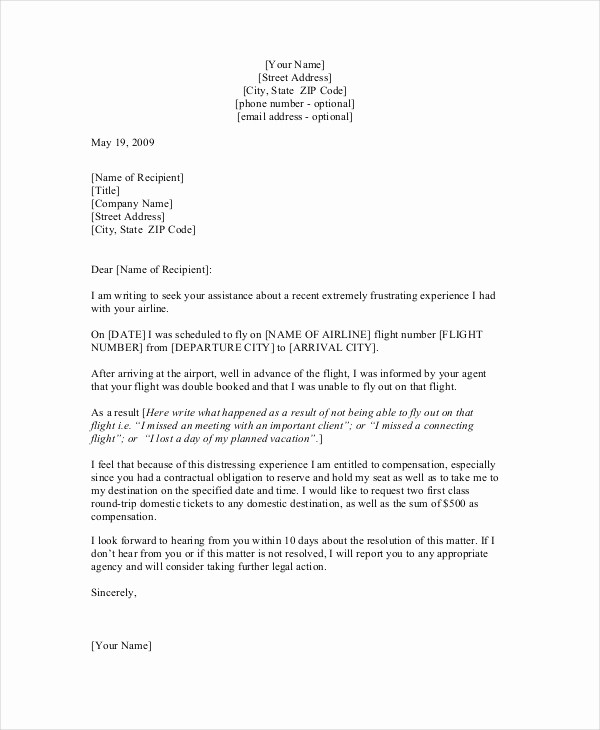 Sample Complaint Letters to Airlines Unique Plaint Letter to Airline Letter Template
