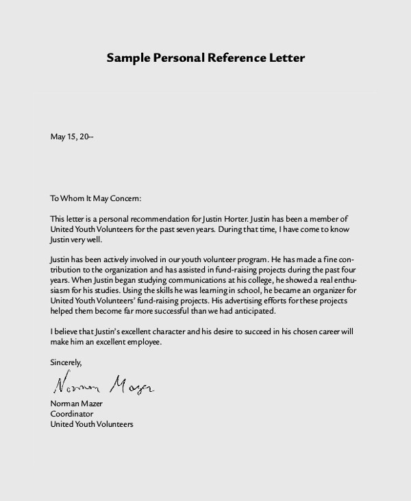 Sample Employment Letters Of Recommendation Beautiful 7 Personal Reference Letter Sample