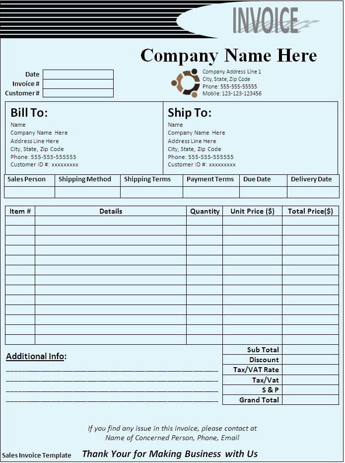 Sample Invoice format In Excel Fresh Sales Invoice Template Word