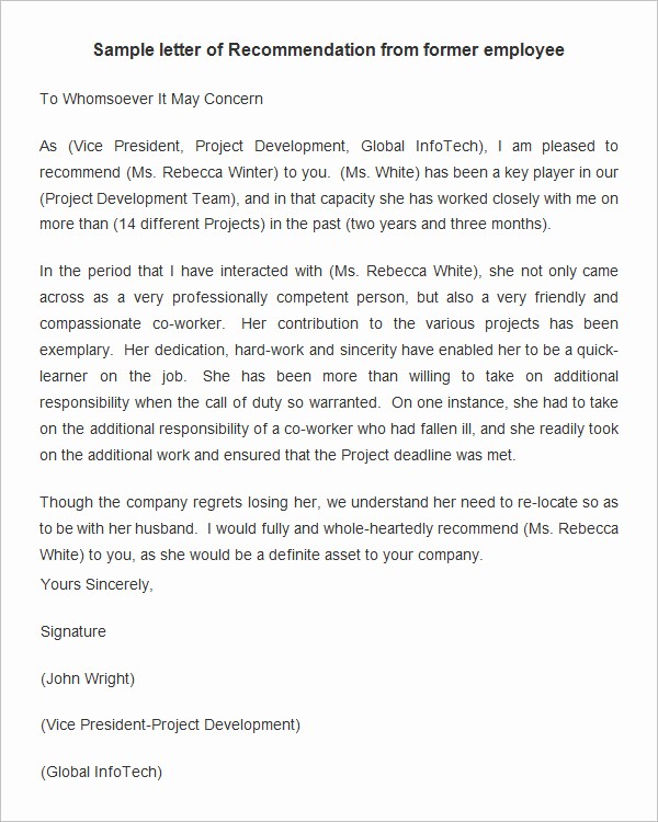 Sample Letter Of Recommendation Employee Beautiful 18 Employee Re Mendation Letters Pdf Doc