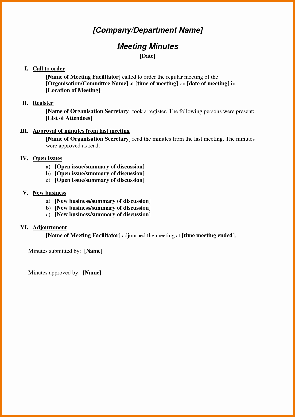 Sample Minutes Of Meeting Template Inspirational Minutes Template Doc
