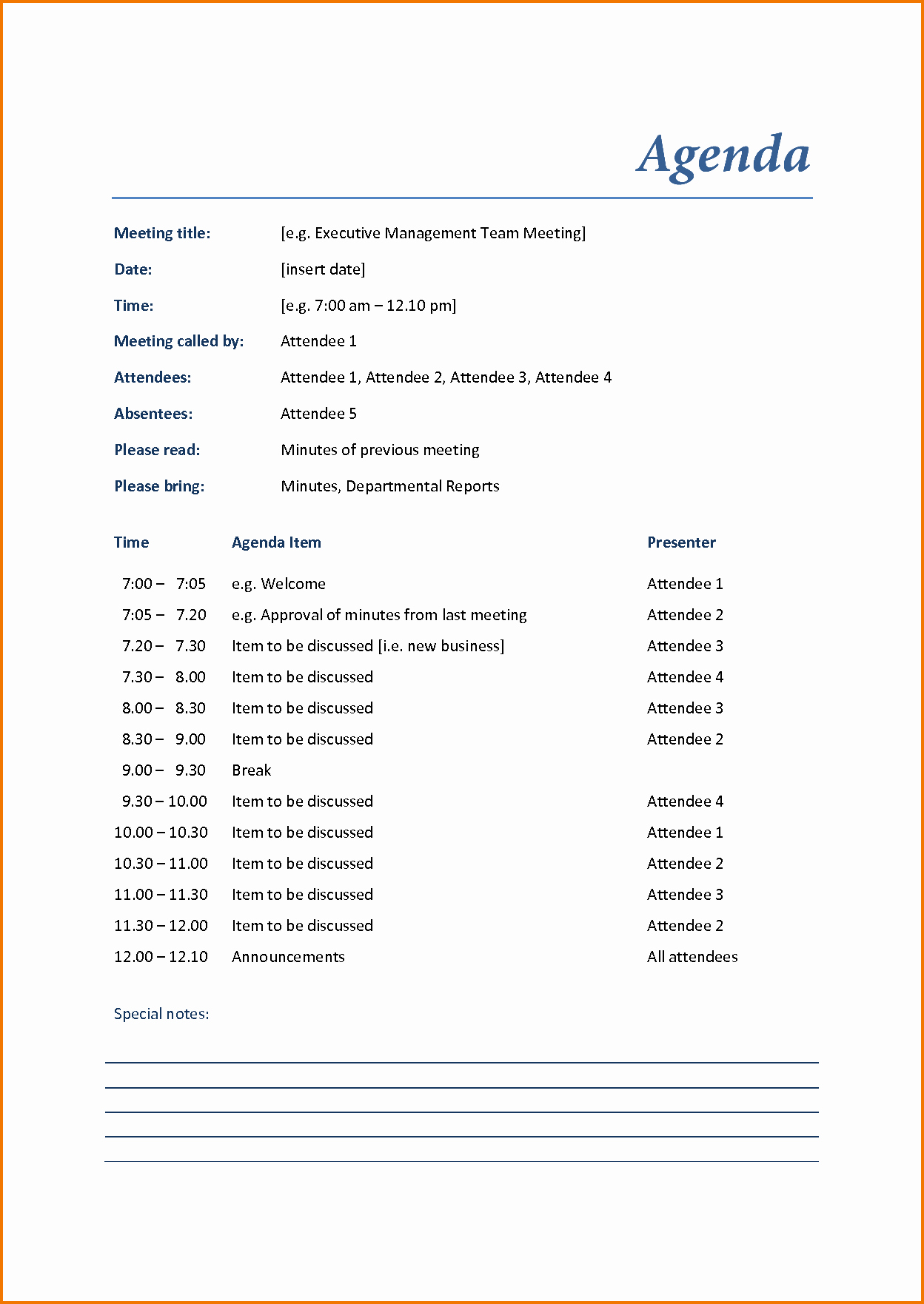 Sample Minutes Of Meeting Template New 6 Meeting Agenda Example