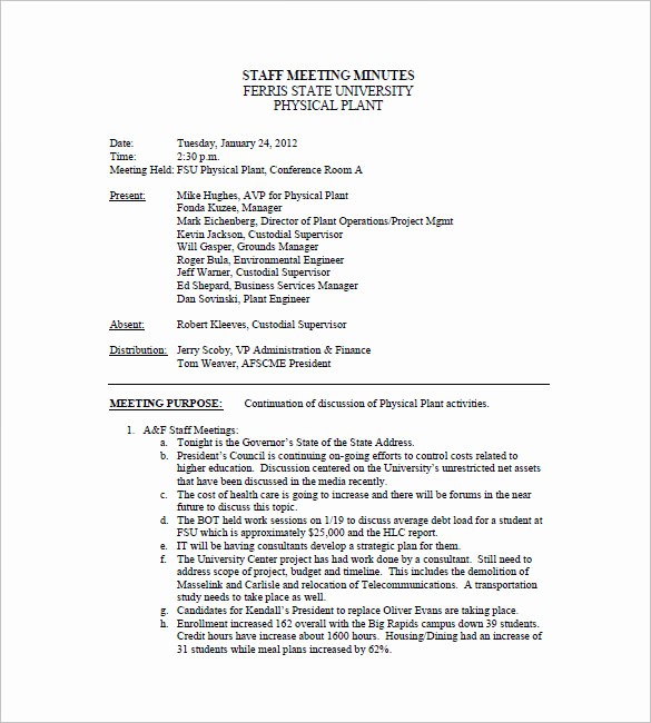 Sample Minutes Of the Meeting Unique 15 Staff Meeting Minutes Templates Pdf Doc