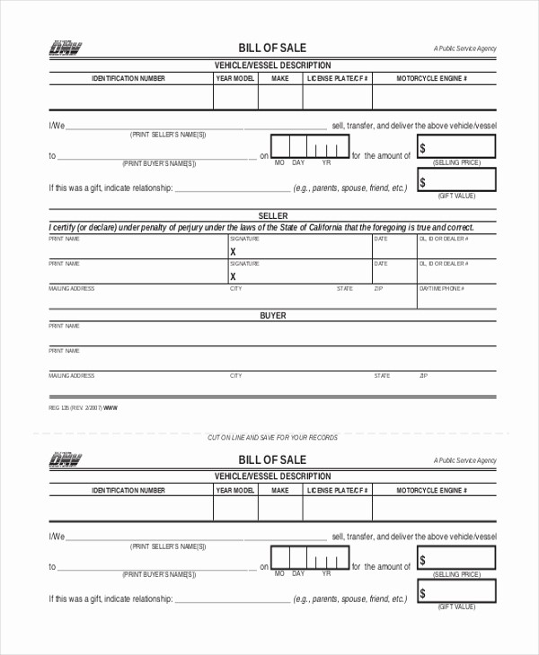 Sample Motorcycle Bill Of Sale New Sample Motorcycle Bill Of Sale form 7 Free Documents In