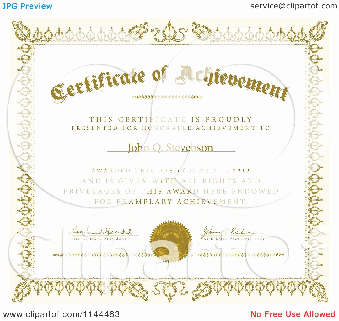 Sample Of Certificate Of Achievement Elegant Clipart Of A Golden Certificate Of Achievement with Sample