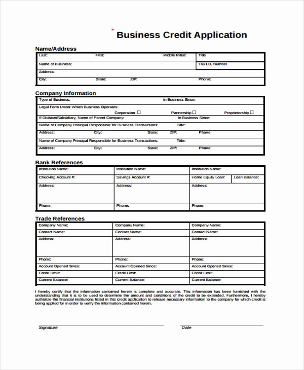 Sample Of Credit Application form Elegant 9 Business Credit Application form Free Sample Example