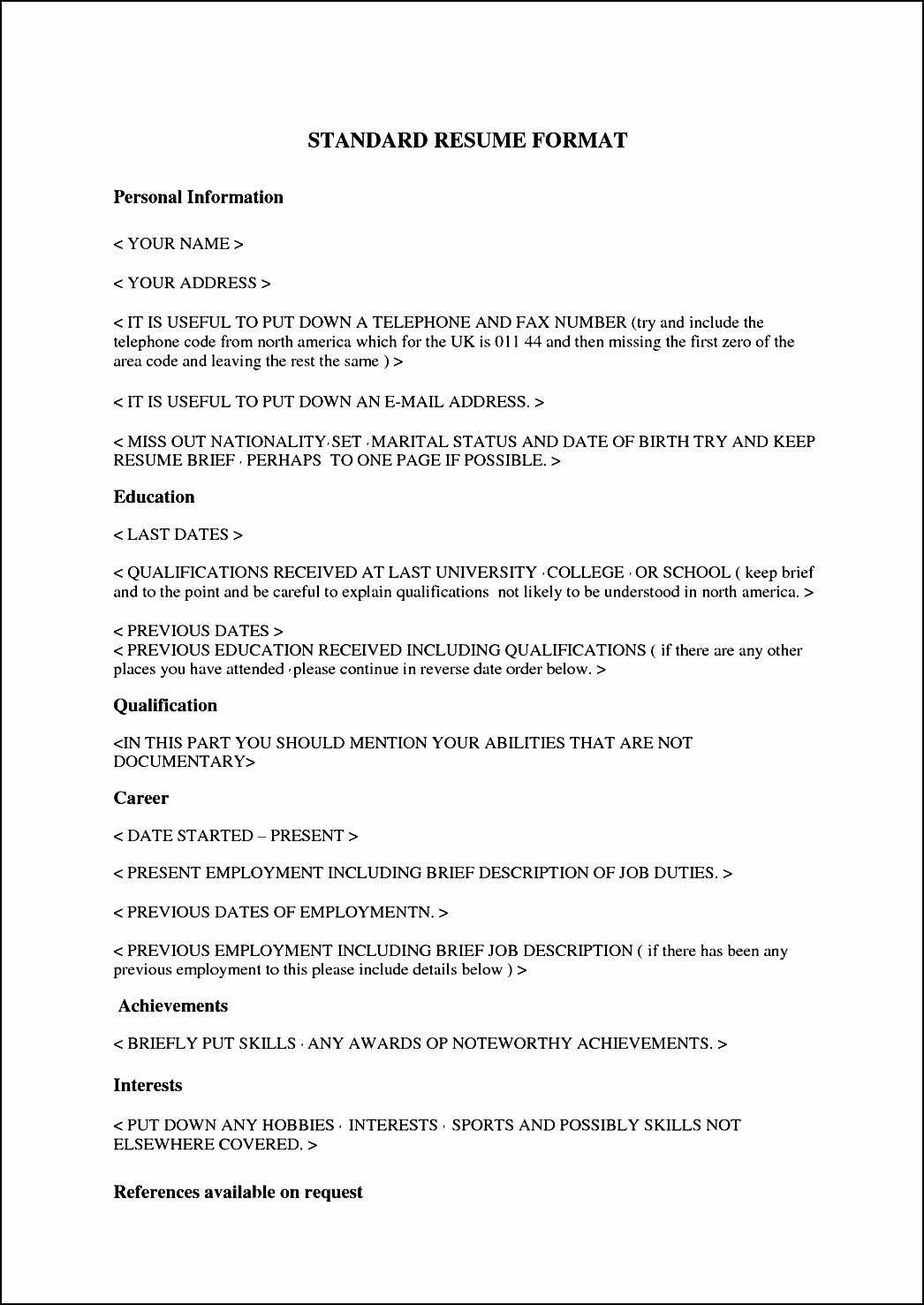 Sample Of Curriculum Vitae format Awesome Standard Curriculum Vitae format Free Samples Examples