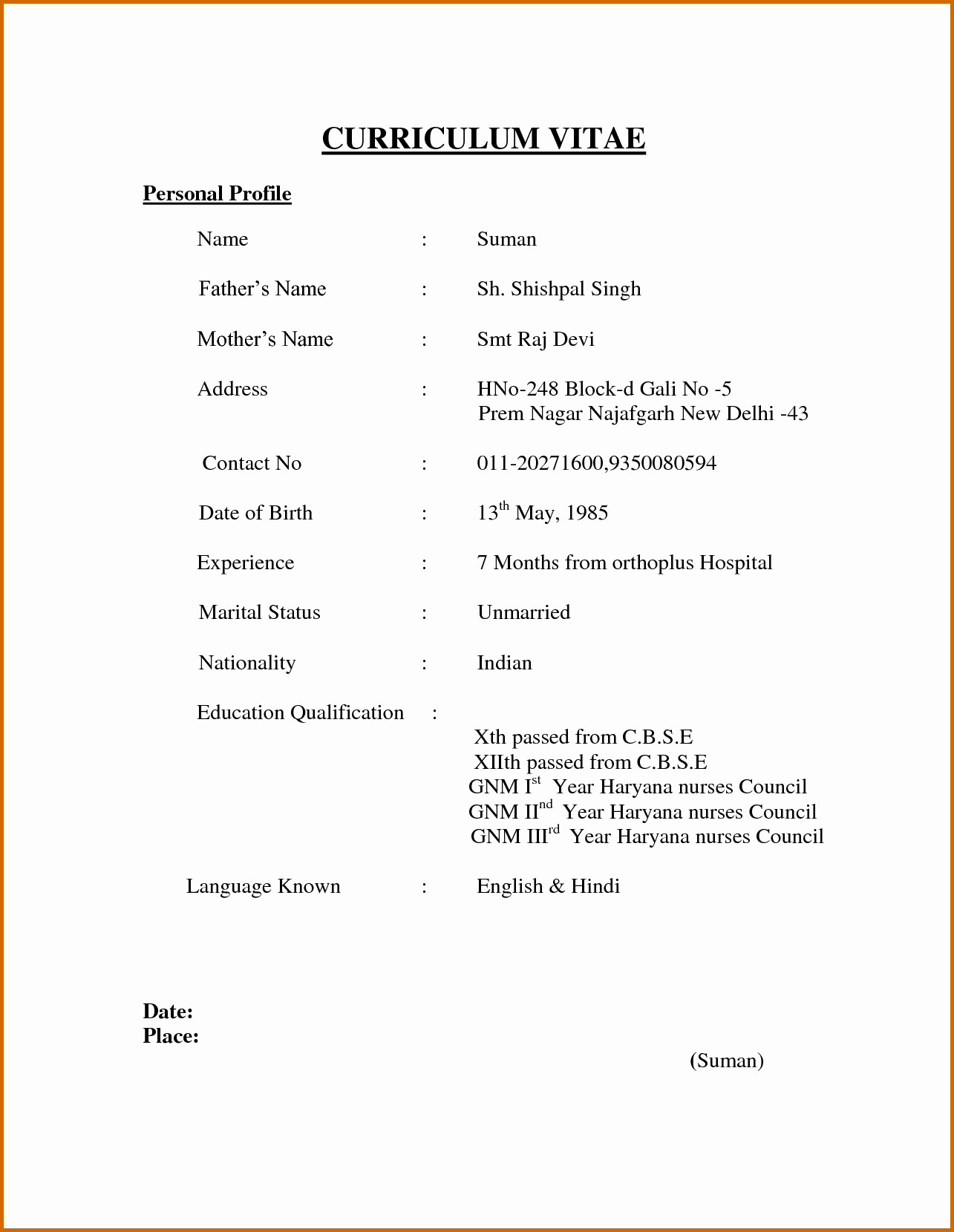Sample Of Curriculum Vitae format Elegant 5 Indian Curriculum Vitae Samples