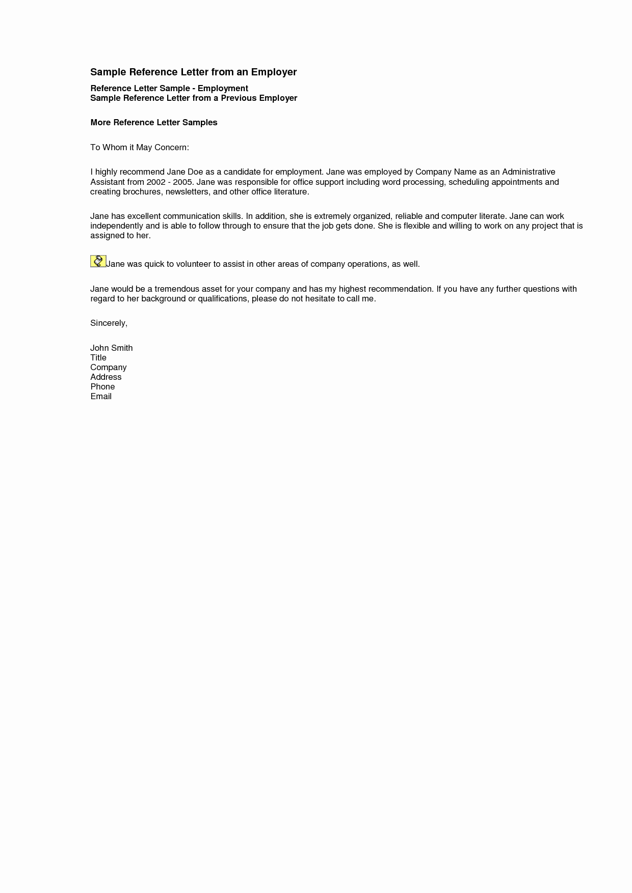 Sample Of Employment Reference Letter New Sample Reference Letter for Employment