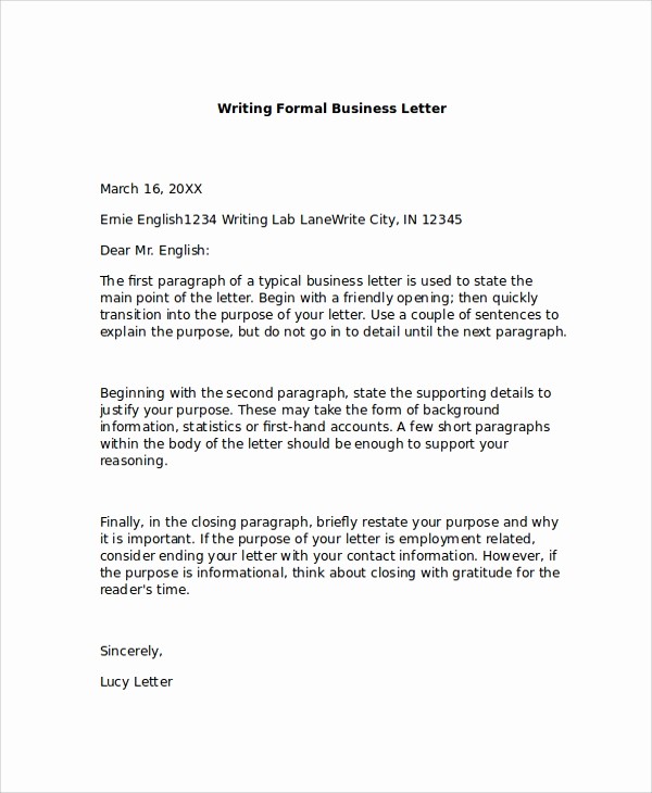 Sample Of formal Business Letter Lovely 8 formal Business Letter formats