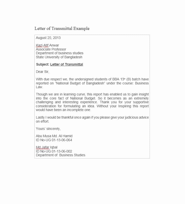 Sample Of Letter Of Transmittal Unique Letter Of Transmittal 40 Great Examples &amp; Templates
