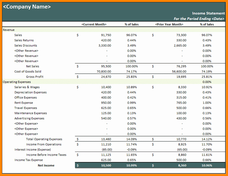 Sample Profit Loss Statement Excel Luxury 9 Excel Financial Statement Template