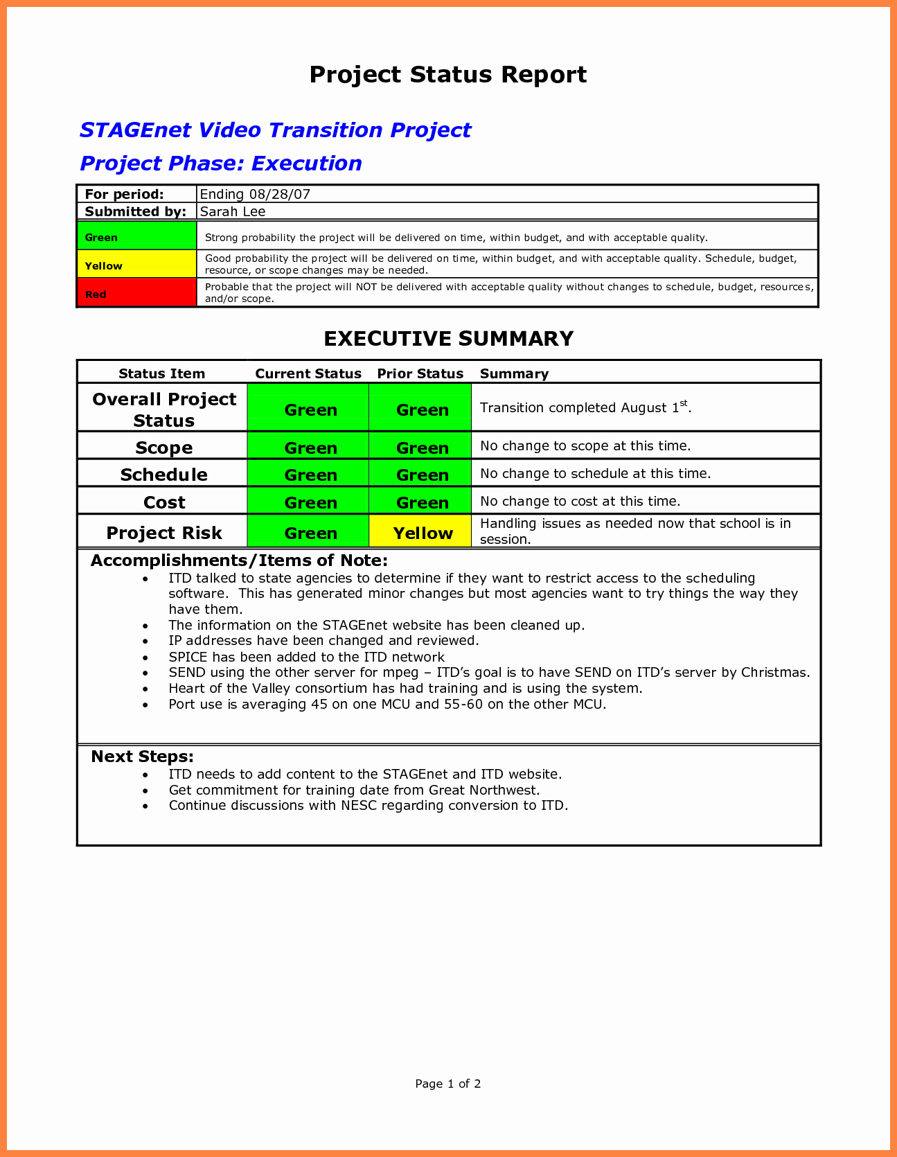 Sample Project Status Report Template New 10 Progress Report Template for Projects