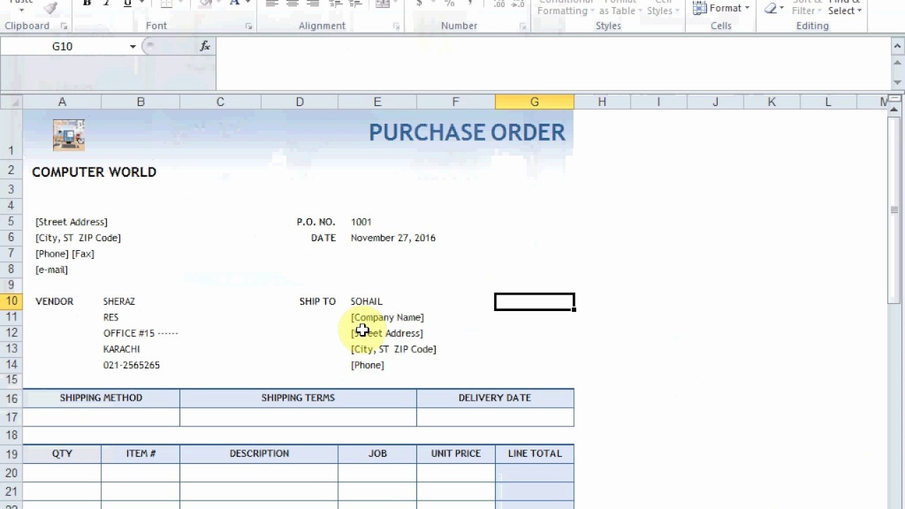 Sample Purchase order In Excel Fresh Excel Tips How to Create Po Purchase order