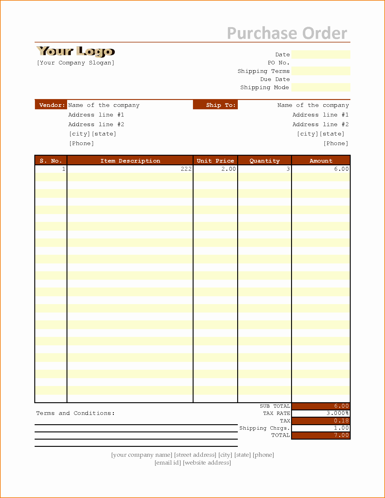 Sample Purchase order In Excel Inspirational 6 Excel Purchase order Template
