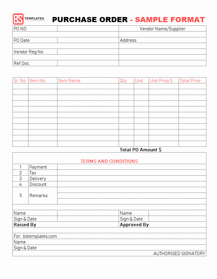 Sample Purchase order In Excel Inspirational Purchase order format – 10 Purchase order Template