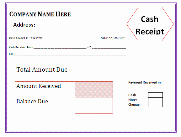 Sample Receipt Of Money Received Unique Cash Receipt form