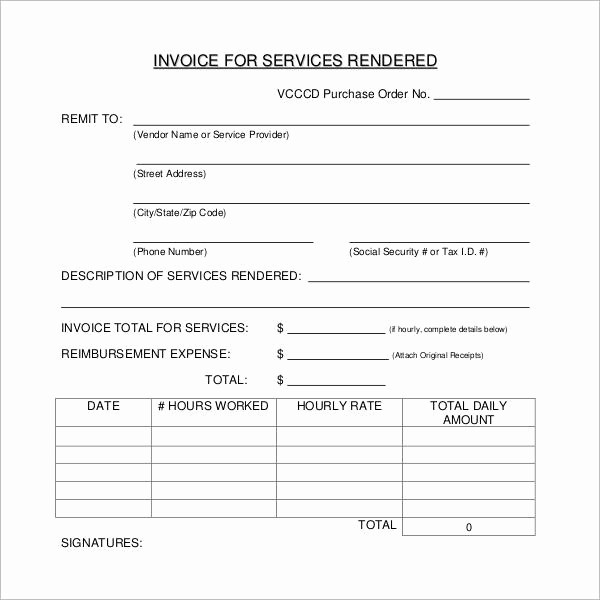Sample Receipts for Services Rendered New 52 Sample Blank Invoice Templates