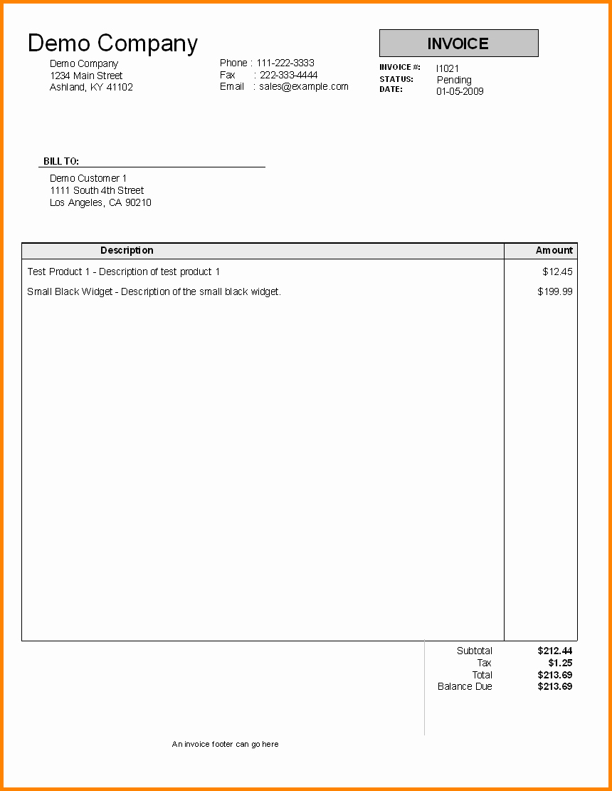 example of invoices for services rendered