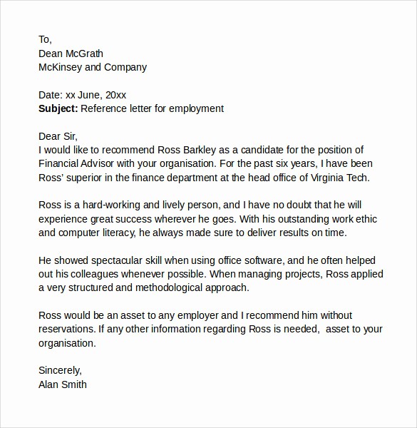 Sample Recommendation Letter for Employment Unique 7 Sample Reference Letters for Job Download for Free