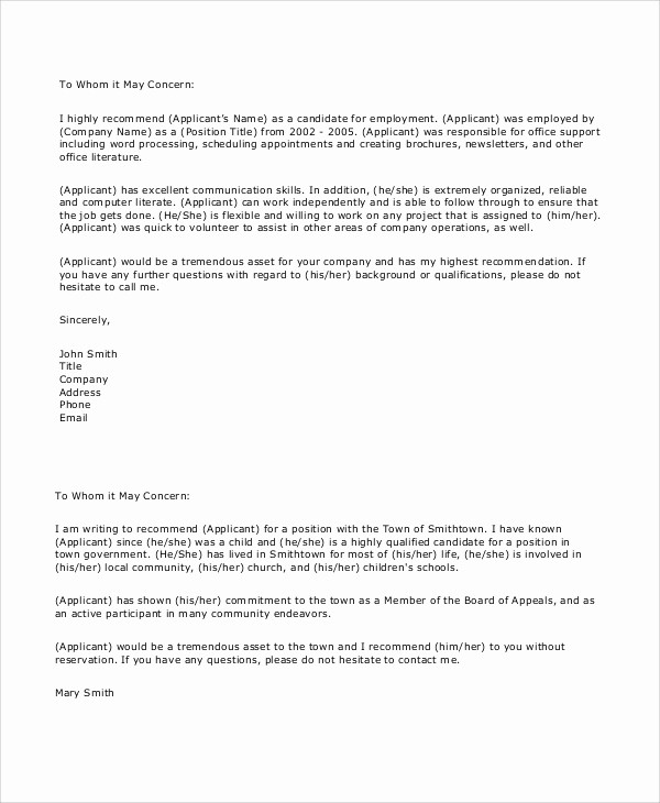 Sample Recommendation Letters for Employee Elegant 6 Sample Employee Reference Letters