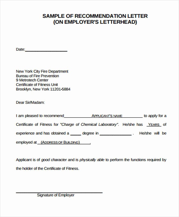 Sample Reference Letter for Employee Luxury 9 Employer Re Mendation Letter Samples