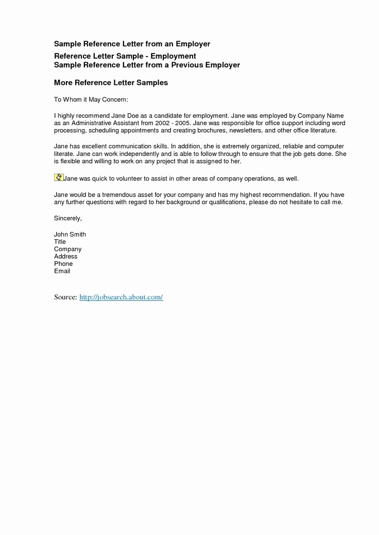 Sample Reference Letter for Employee Unique Reference Letters Freereference Letter Examples Business